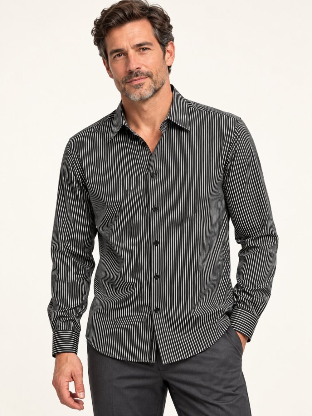 NWT The Kooples Silk Blend Black White Micro Stripe Button Up Shirt L